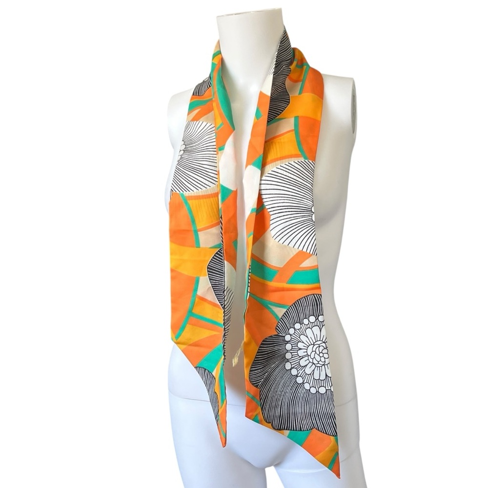 Vintage Colorful Floral Print Scarf Long Pointed Ends Made in USA - Picture 2 of 5